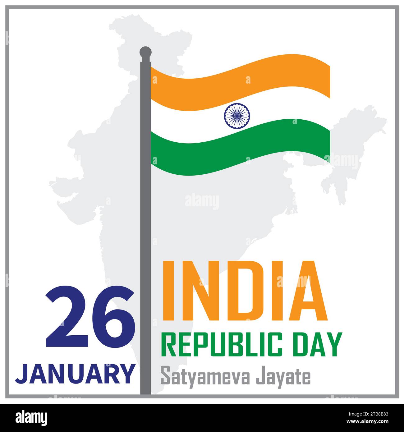 Happy Republic Day Poster mit dreifarbigem Hintergrund und ashoka Chakra Illustration Stock Vektor