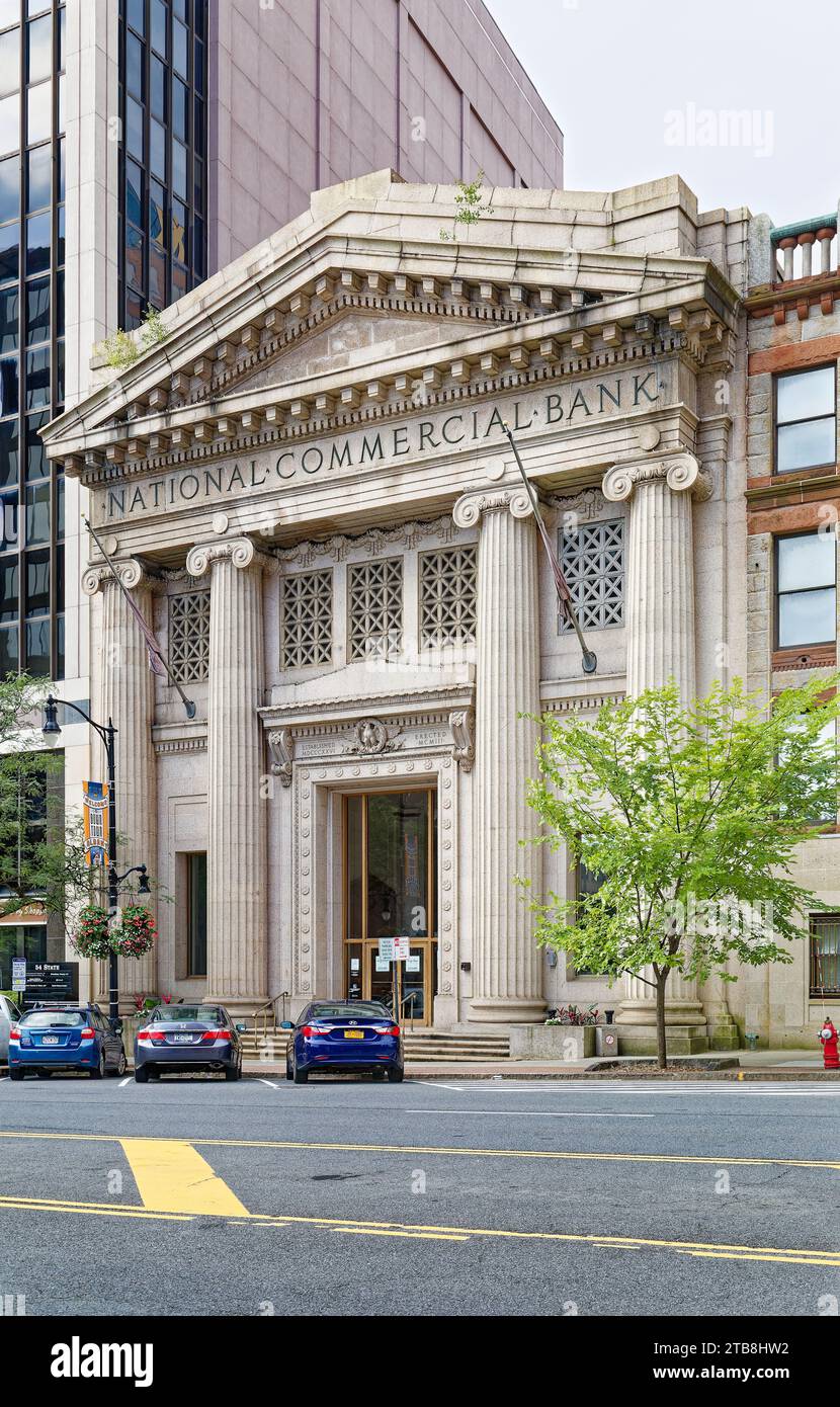 Ehemalige National Commercial Bank an der 60 State Street, umgebaut zu Veranstaltungsort Sixty State Place und Penthouse Apartments. Stockfoto