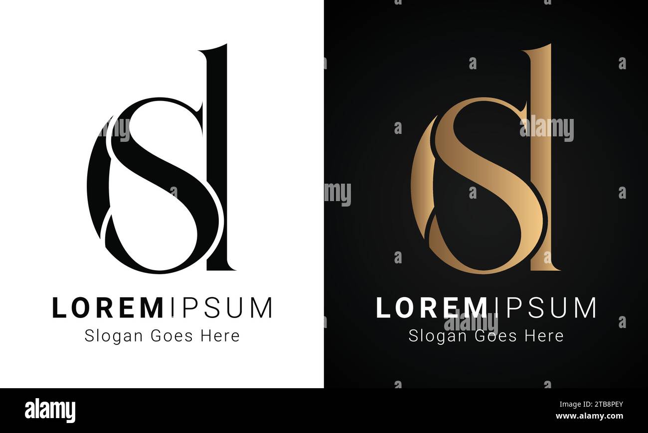 Luxuriöses Initial DS- oder SD-Monogramm-Logo-Design mit Textbuchstaben Stock Vektor