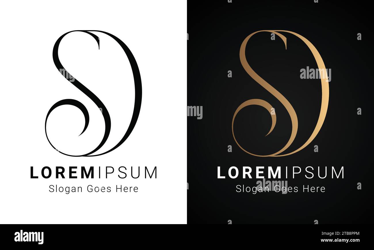 Luxuriöses Initial DS- oder SD-Monogramm-Logo-Design mit Textbuchstaben Stock Vektor