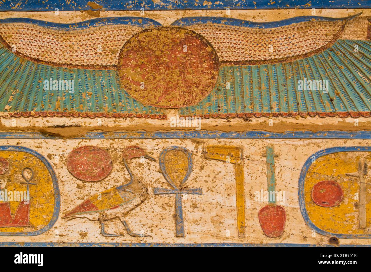 Detail an einer Wand in Medinet Habu, Luxor, Ägypten Stockfoto