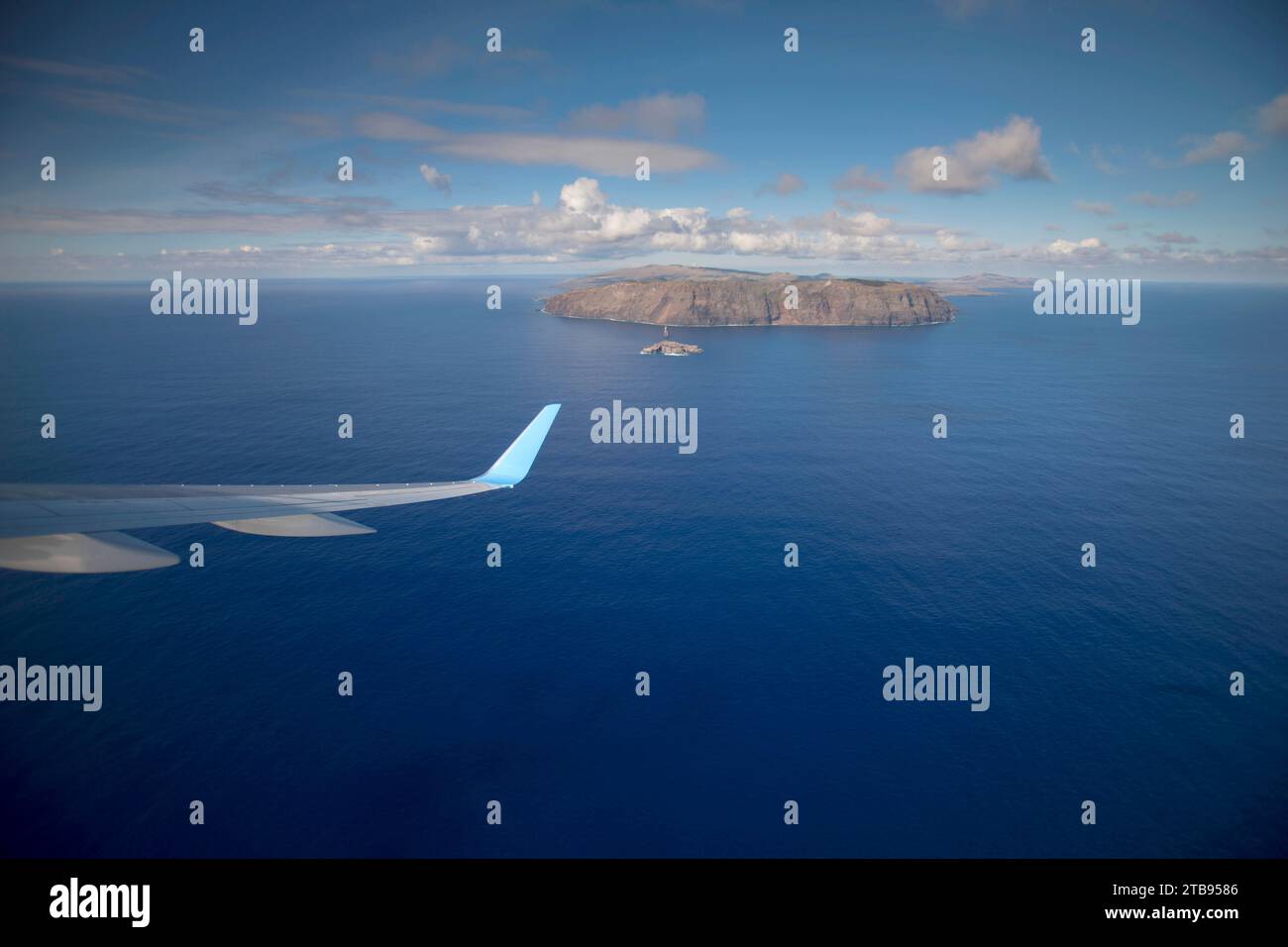 Blick auf die Osterinsel vom Jet aus; Osterinsel, Chile Stockfoto