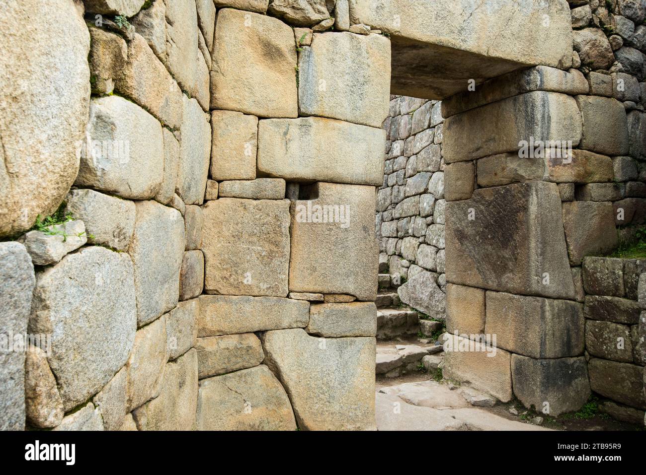 Steinmauern von Gebäuden von Machu Picchu; Peru Stockfoto