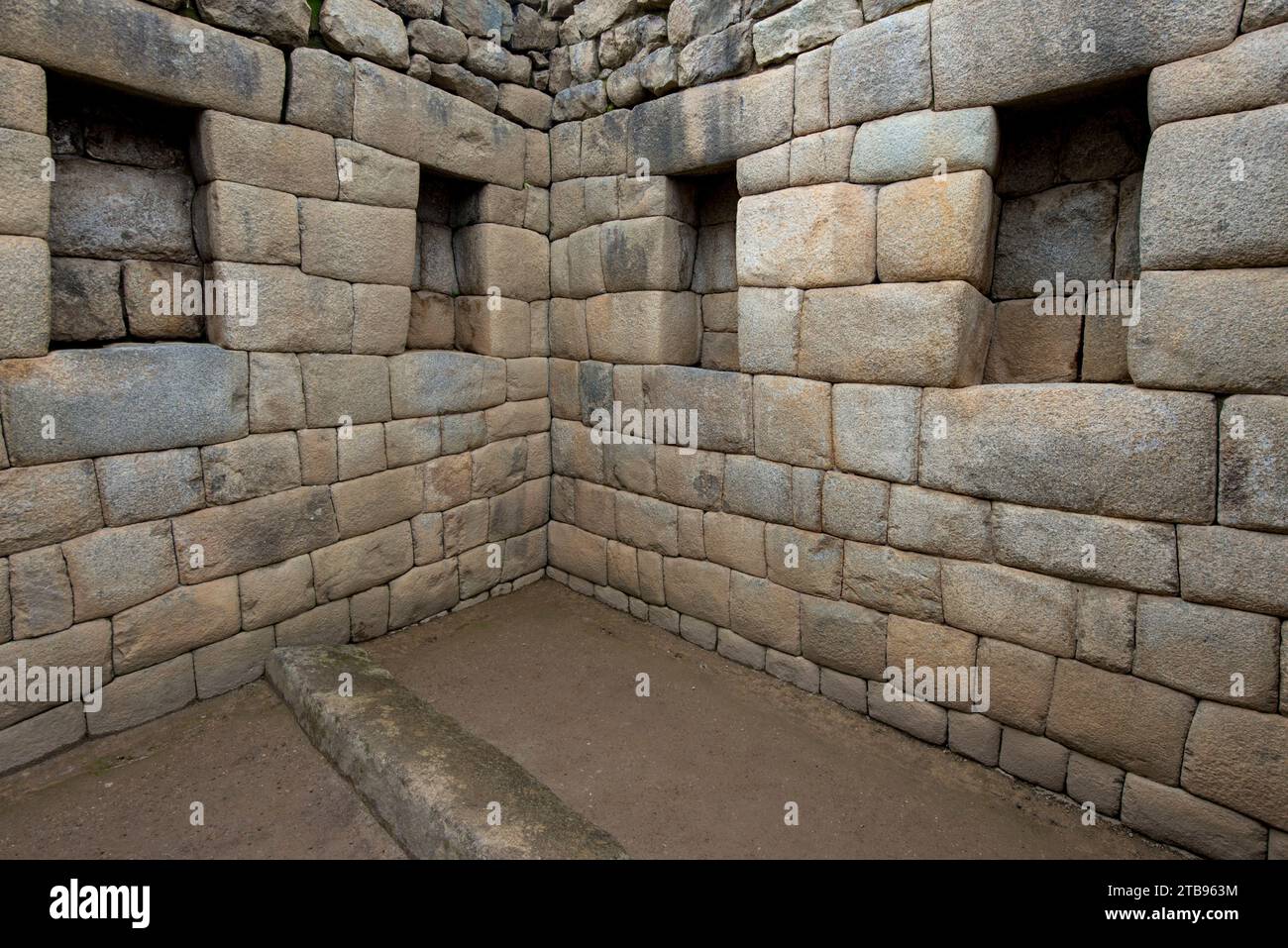 Steinmauern von Gebäuden von Machu Picchu; Peru Stockfoto