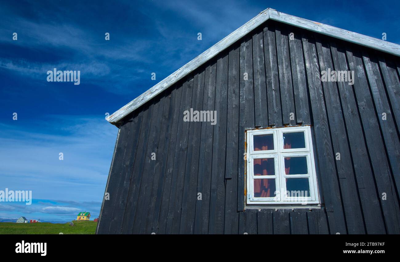 Häuser auf Flatey Island, der größten Insel der westlichen Inseln, in Breidafjordur im Nordwesten Islands, Island Stockfoto