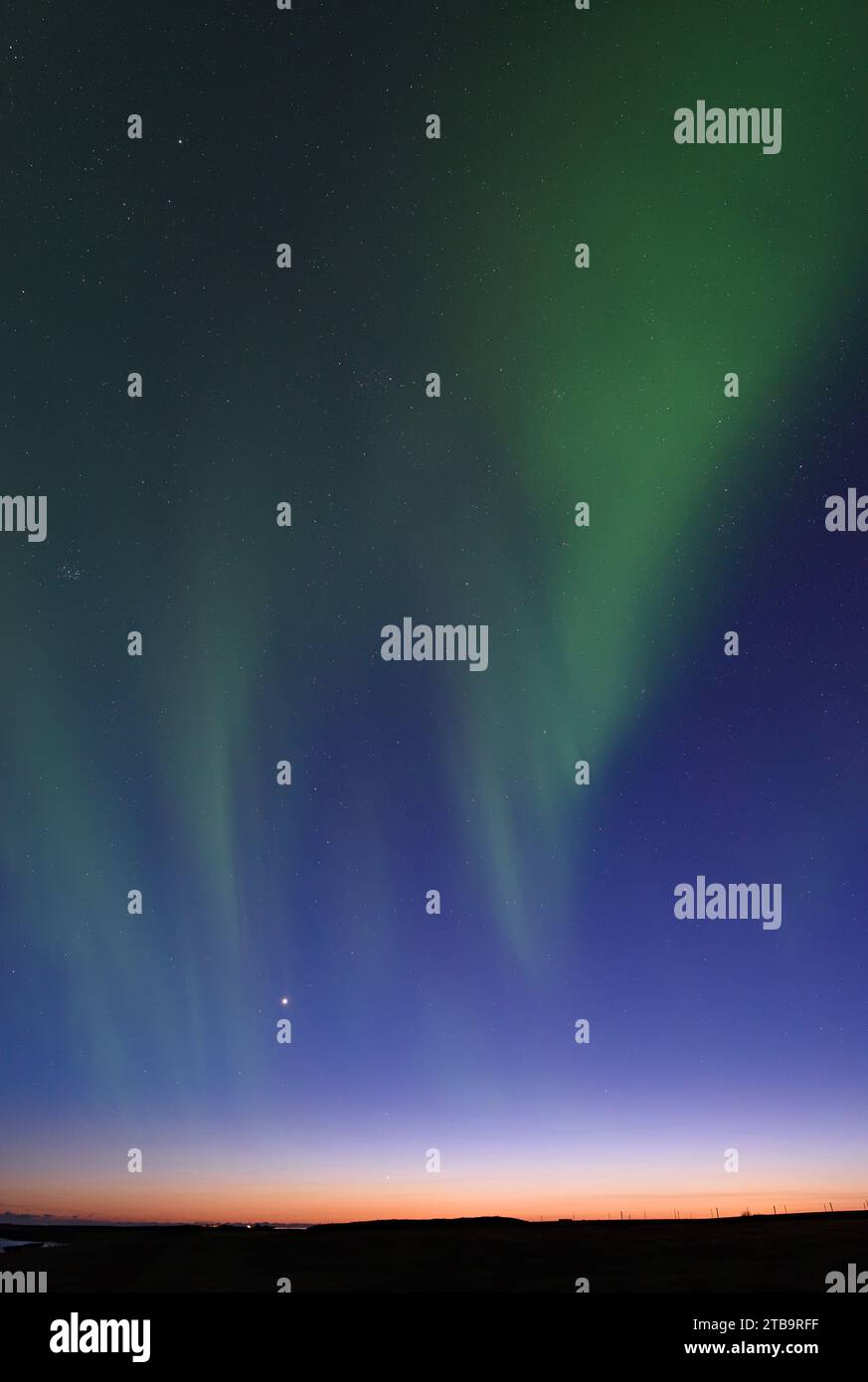 Aurora Borealis mit Venus und Jupiter vom Hotel Ranga am 14. März 20023 Stockfoto