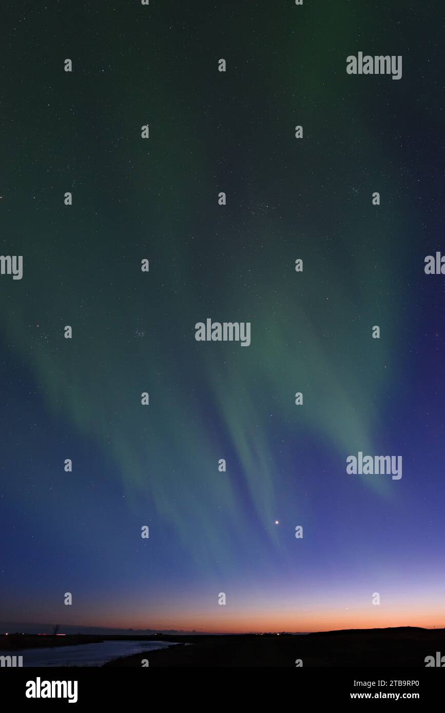 Aurora Borealis mit Venus und Jupiter vom Hotel Ranga am 14. März 20023 Stockfoto