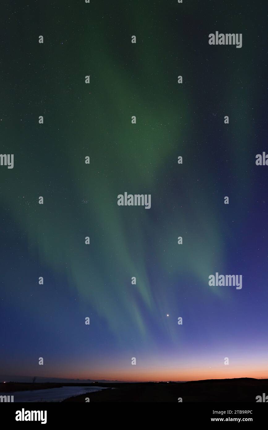 Aurora Borealis mit Venus und Jupiter vom Hotel Ranga am 14. März 20023 Stockfoto