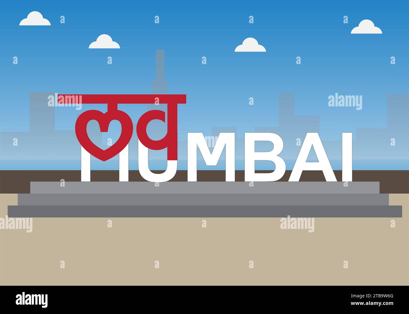 Love Mumbai Logo Vektor Illustration .Mumbai ist die Hauptstadt des indischen Bundesstaates Maharashtra. Stock Vektor