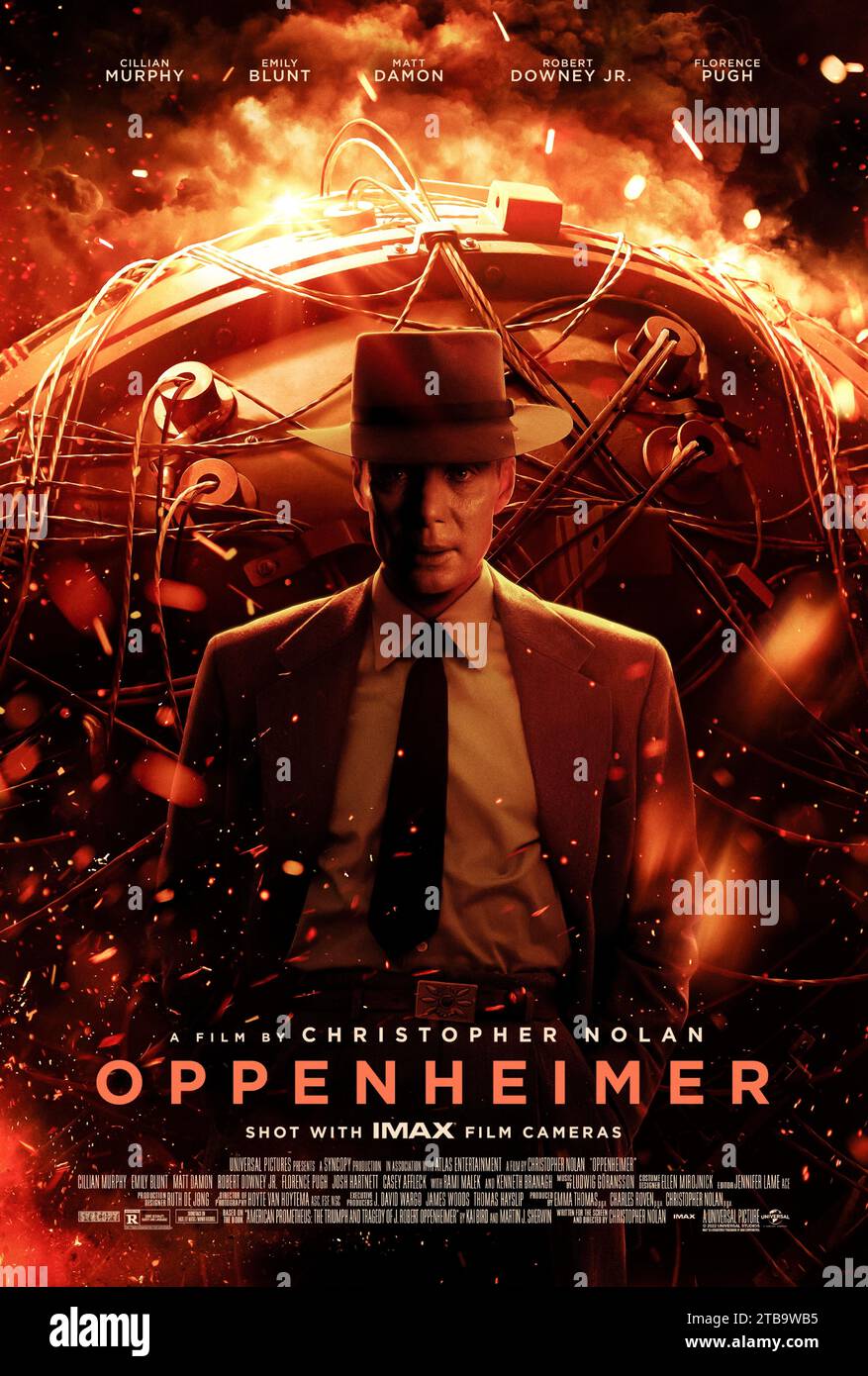 Oppenheimer (2023) unter der Regie von Christopher Nolan mit Cillian Murphy, Emily Blunt und Matt Damon. Die Geschichte des amerikanischen Wissenschaftlers J. Robert Oppenheimer und seine Rolle bei der Entwicklung der Atombombe. US-Poster mit einem Blatt***NUR FÜR REDAKTIONELLE ZWECKE***. Quelle: BFA / Universal Pictures Stockfoto