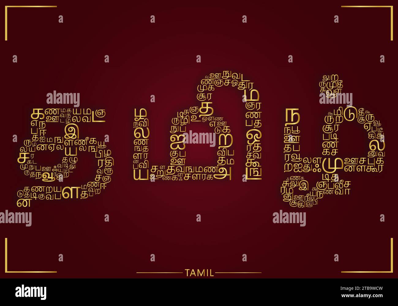 Tamil Letter Tamil ist eine offizielle Sprache in Tamil Nadu (Indien), Sri Lanka und Singapur Stock Vektor