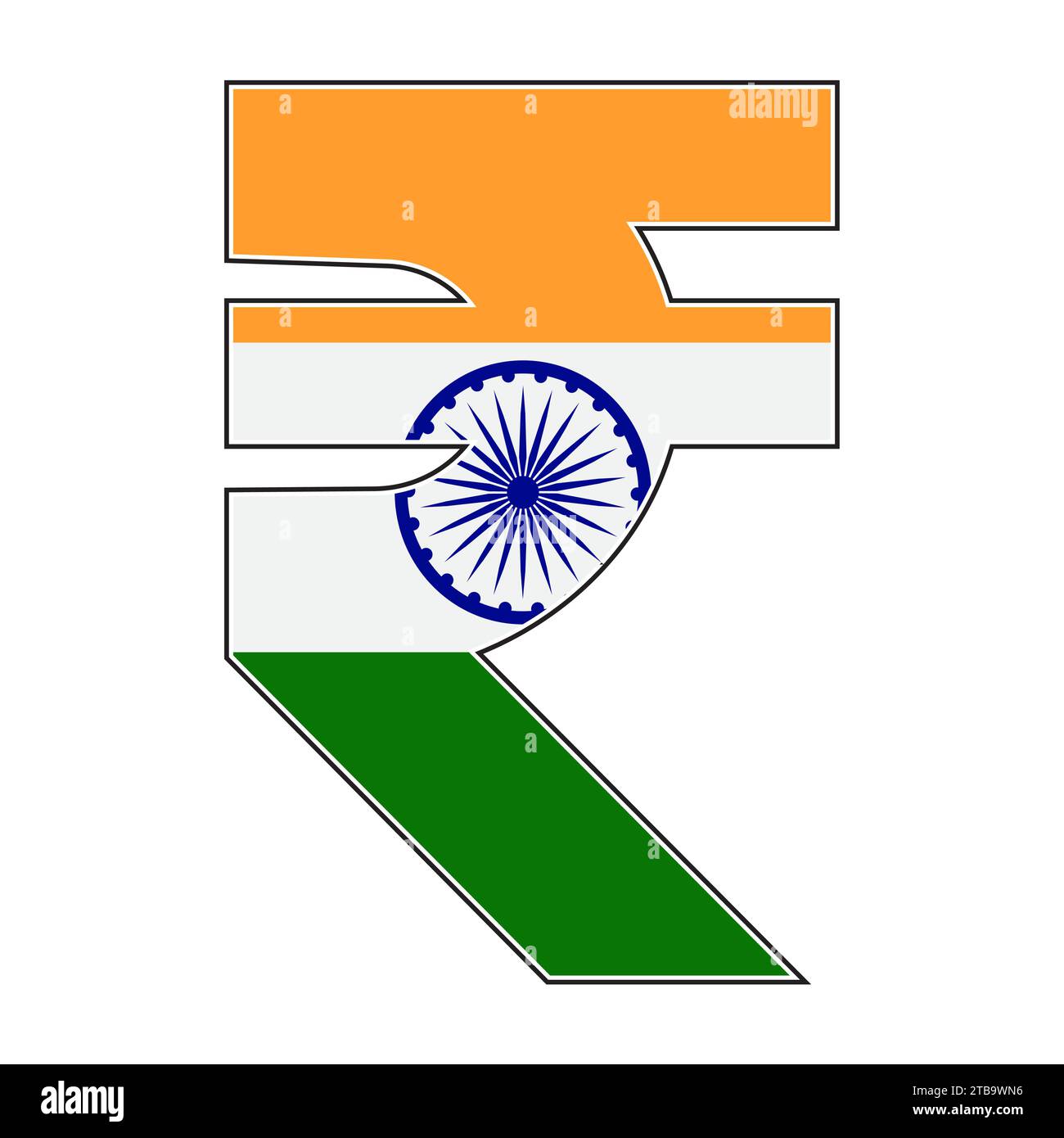 Indisches Rupiensymbol mit indischer Flagge auf weißem Hintergrund Stock Vektor