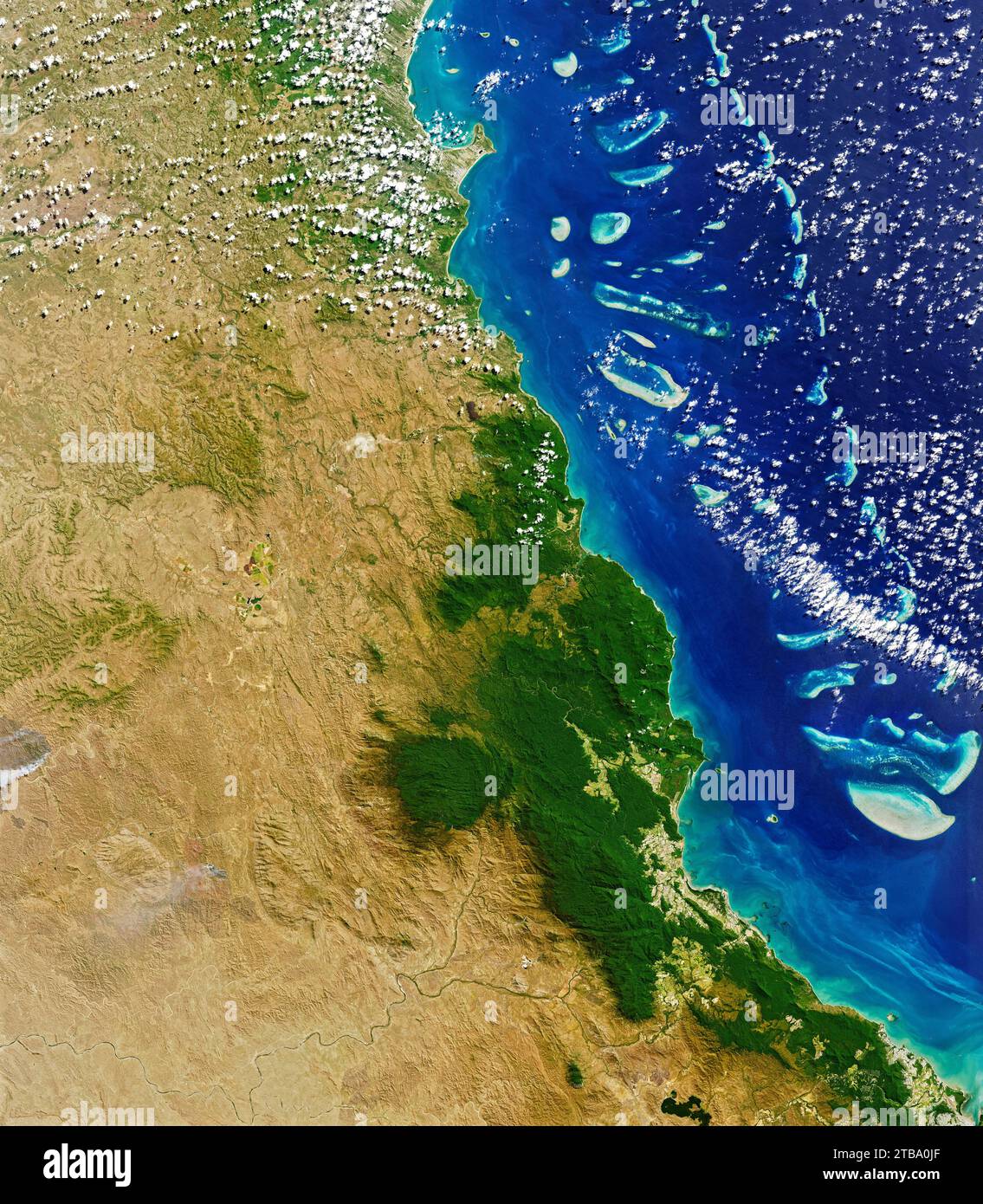 Satellitenansicht des Daintree-Regenwaldes im hohen Norden von Queensland, Australien. Stockfoto