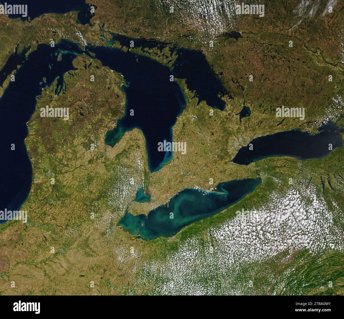 12. Mai 2021: Satellitenansicht der Großen Seen in Naturfarben. Stockfoto