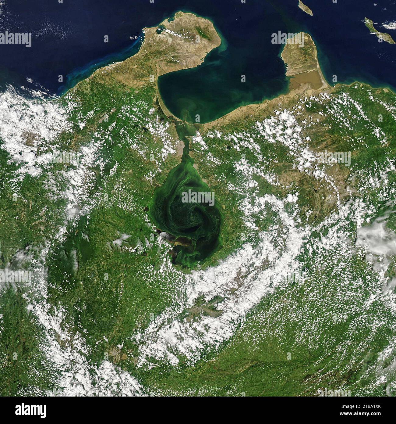 Satellitenbild des Maracaibo-Sees im Nordwesten Venezuelas. Stockfoto