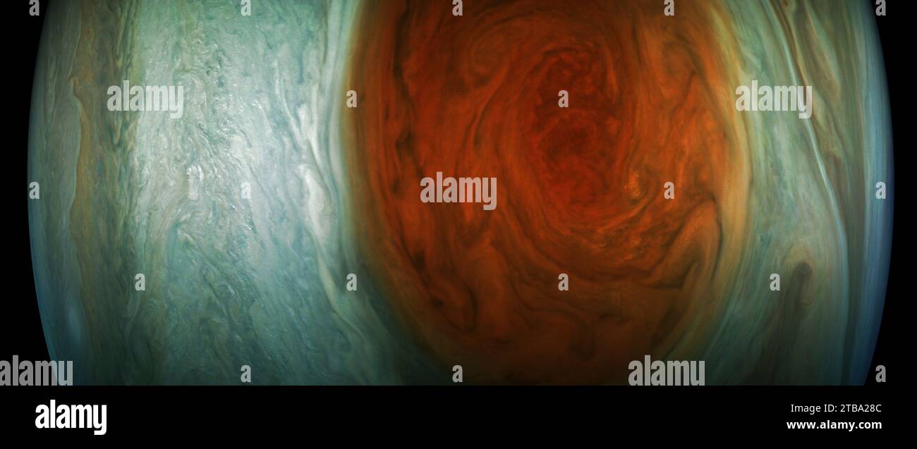 Verbesserte Farbdarstellung von Jupiters Great Red Spot. Stockfoto