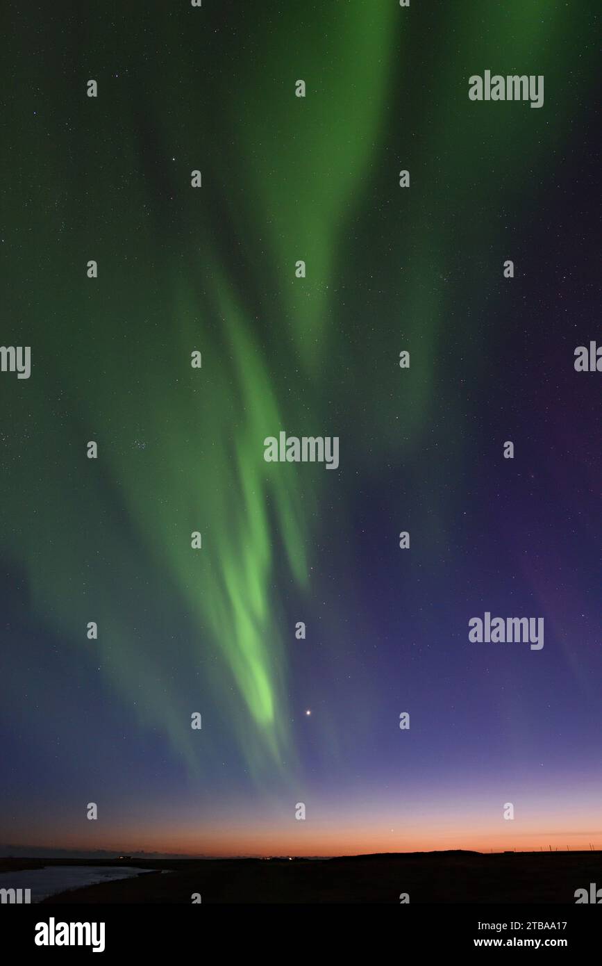 Aurora Borealis mit Venus und Jupiter vom Hotel Ranga am 14. März 20023 Stockfoto