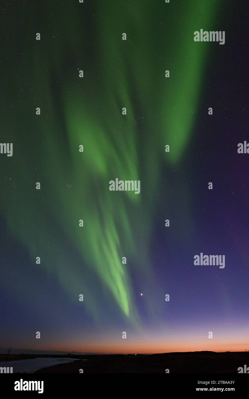 Aurora Borealis mit Venus und Jupiter vom Hotel Ranga am 14. März 20023 Stockfoto
