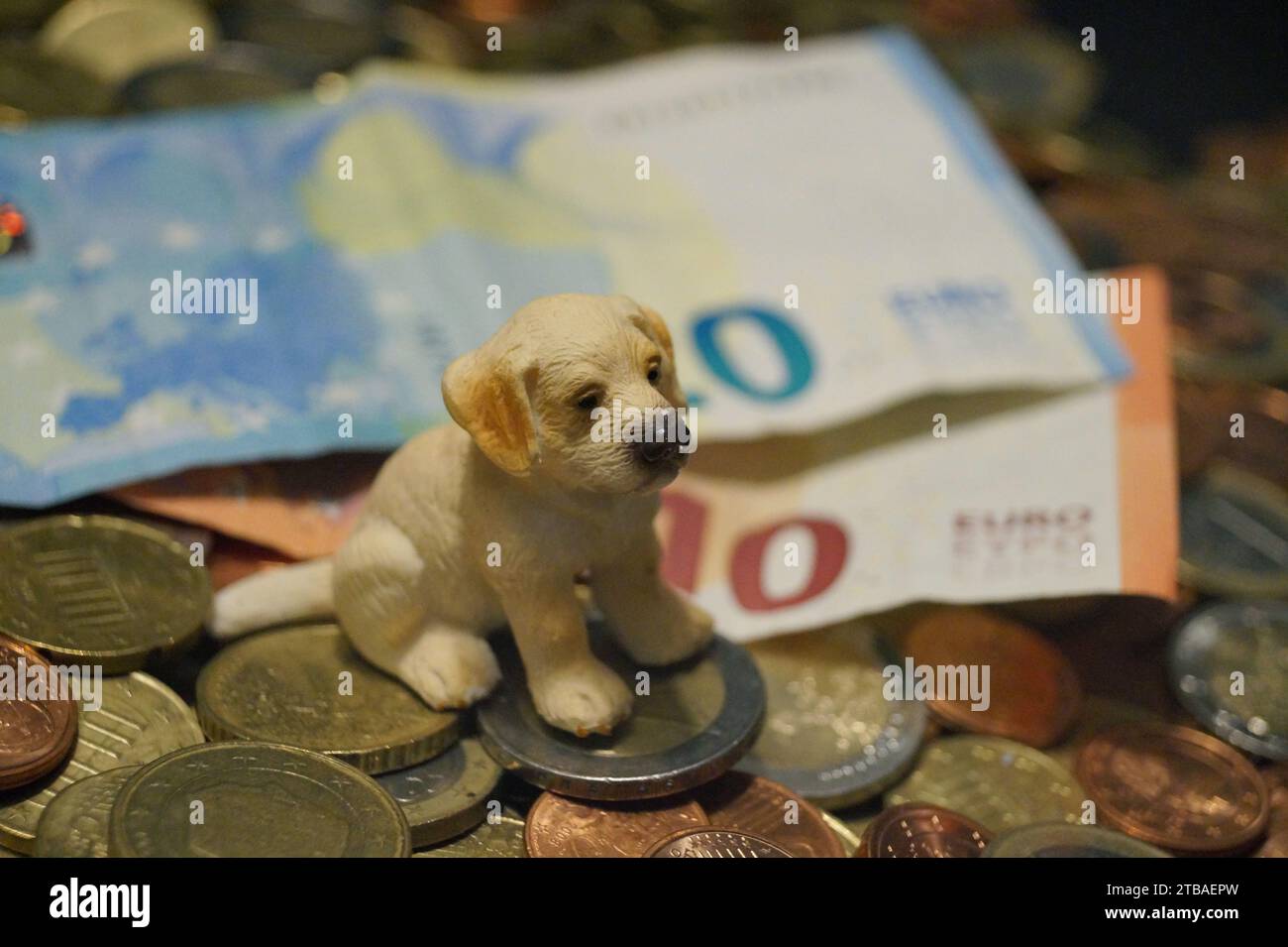 Hundefigur auf Euro-Münzen Stockfoto