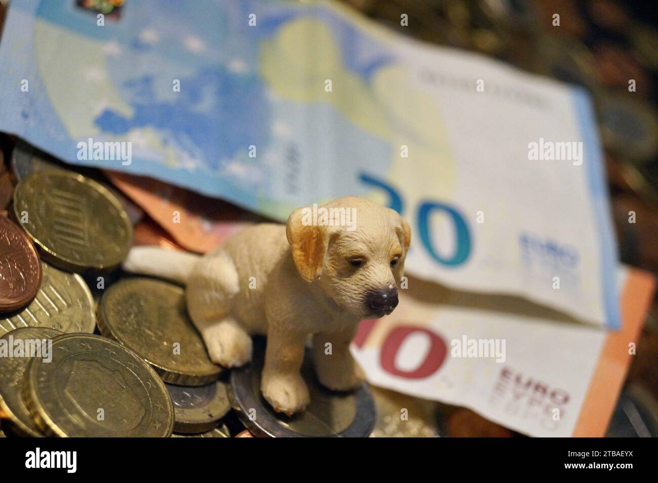 Hundefigur auf Euro-Münzen Stockfoto