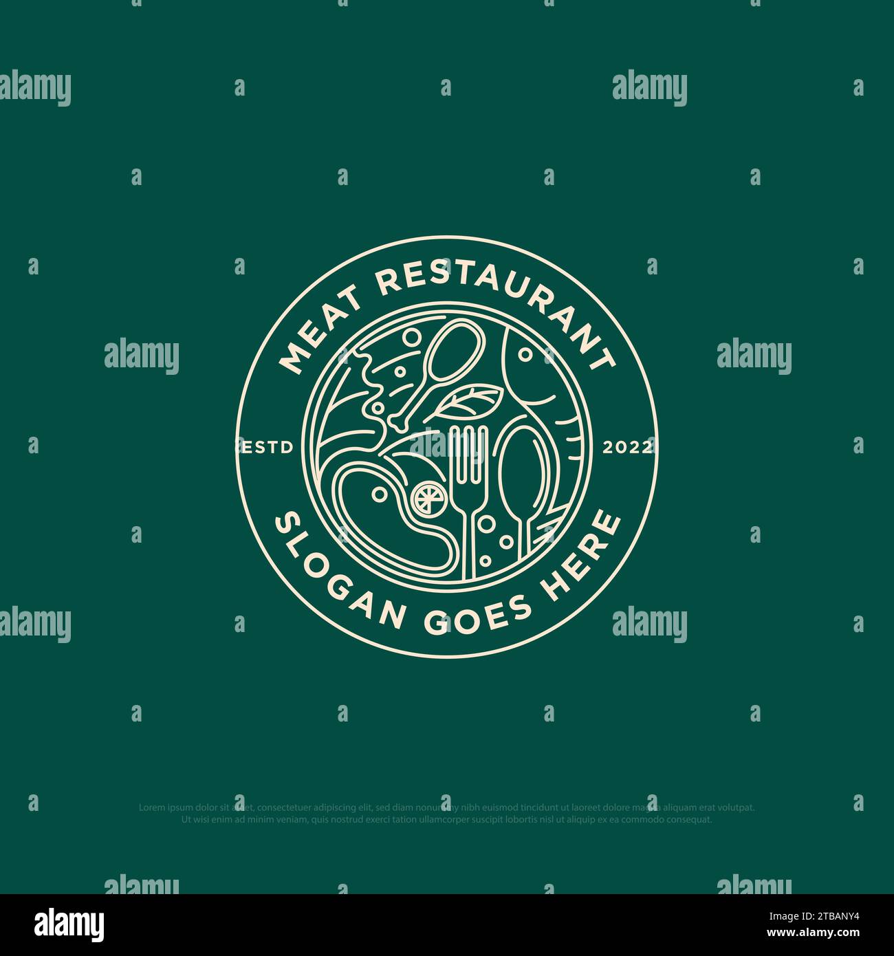 Fleisch Restaurant Logo-Design, Umrissvektor-Illustration von Speisen und Getränken, am besten für Street Food, Fast Food, einzigartige Restaurant Logo Marke templ Stock Vektor