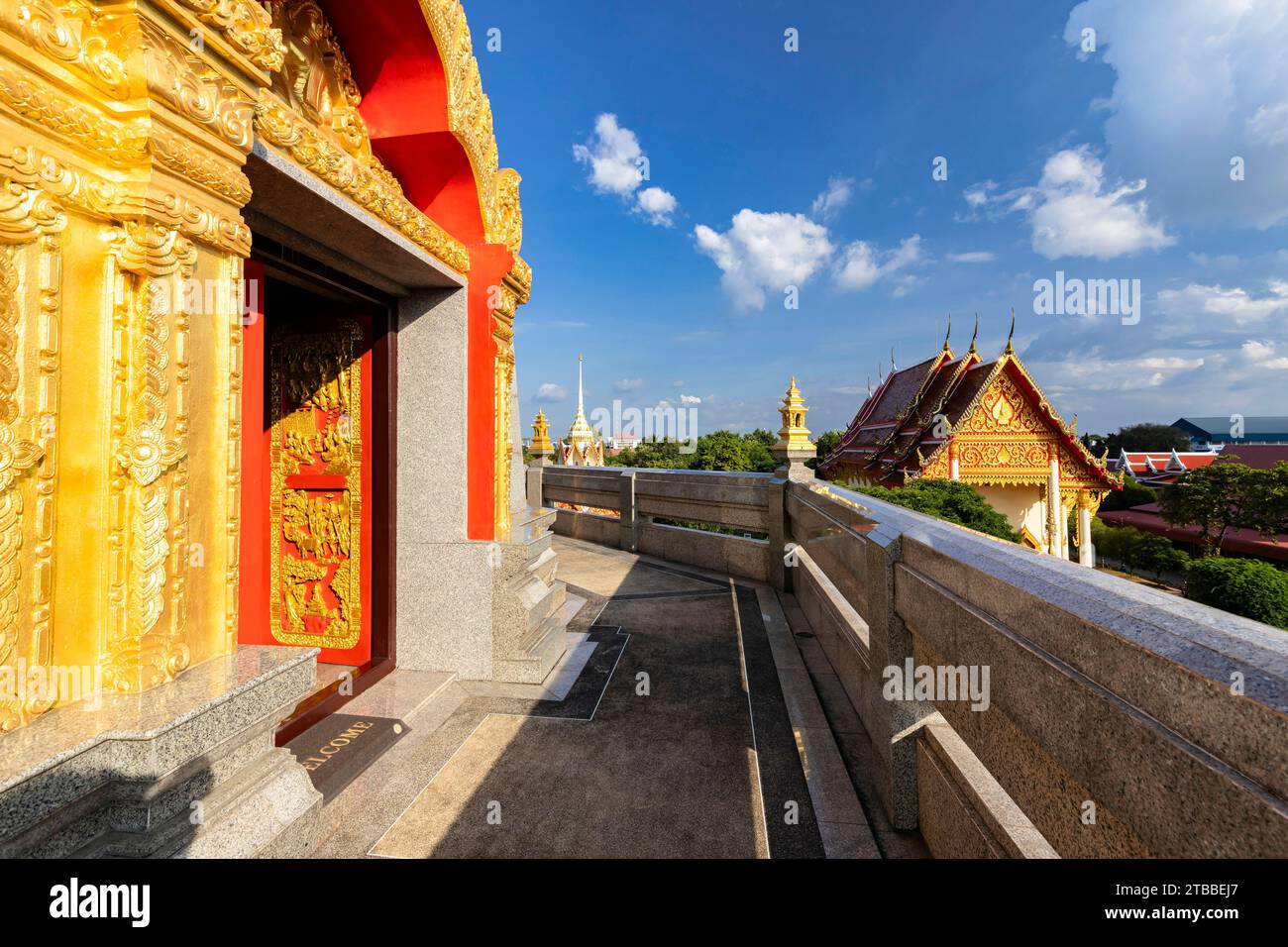 Wat Phothisomphon (Wat Pothisomphon, Wat Phothisaphorn), Pagode und Aussicht, Stadtzentrum, Udon Thani, Isan, Thailand, Südostasien, Asien Stockfoto