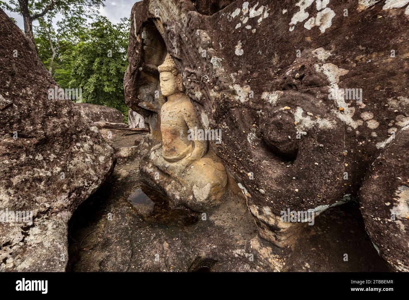 Phu Phra bat Historical Park, Felsschnitzerei Buddha-Statuen am natürlichen Schrein, Ban Phue, Udon Thani, Isan, Thailand, Südostasien, Asien Stockfoto