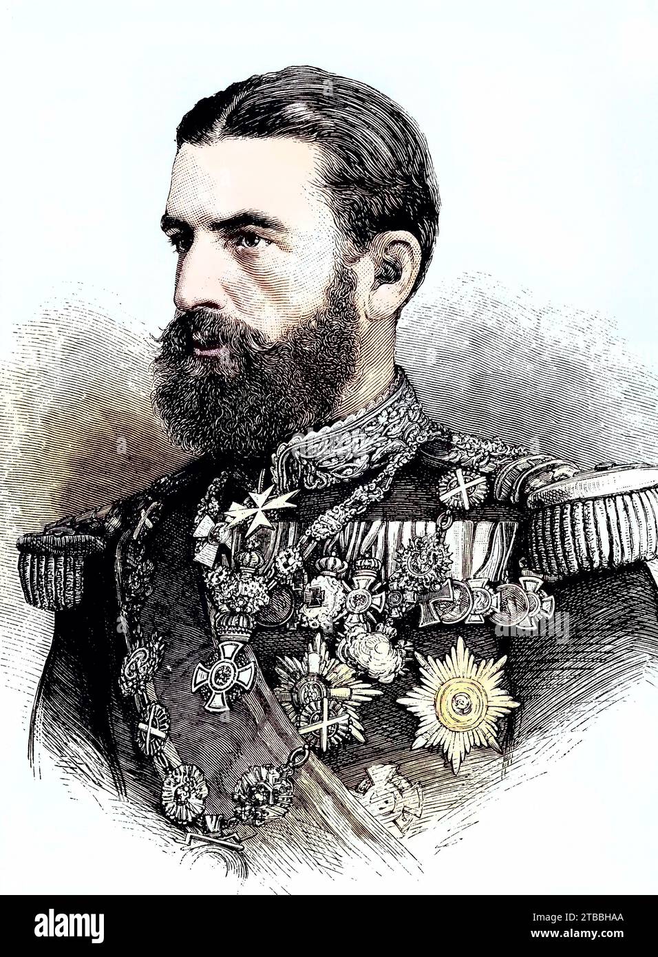 Karl Eitel Friedrich Zephyrinus Ludwig von Hohenzollern - Sigmaringen, 1839 - 1914, war ab 1866 als Carol I.. Fürst und seit 1881 König von Rumänien, Historisch, digital restaurierte Reproduktion von einer Vorlage aus dem 19. Jahrhundert / Karl Eitel Friedrich Zephyrinus Ludwig von Hohenzollern - Sigmaringen, 1839–1914, war Fürst Carol I. von 1866 und König von Rumänien von 1881, historische, digital restaurierte Reproduktion eines Originals aus dem 19. Jahrhundert Stockfoto