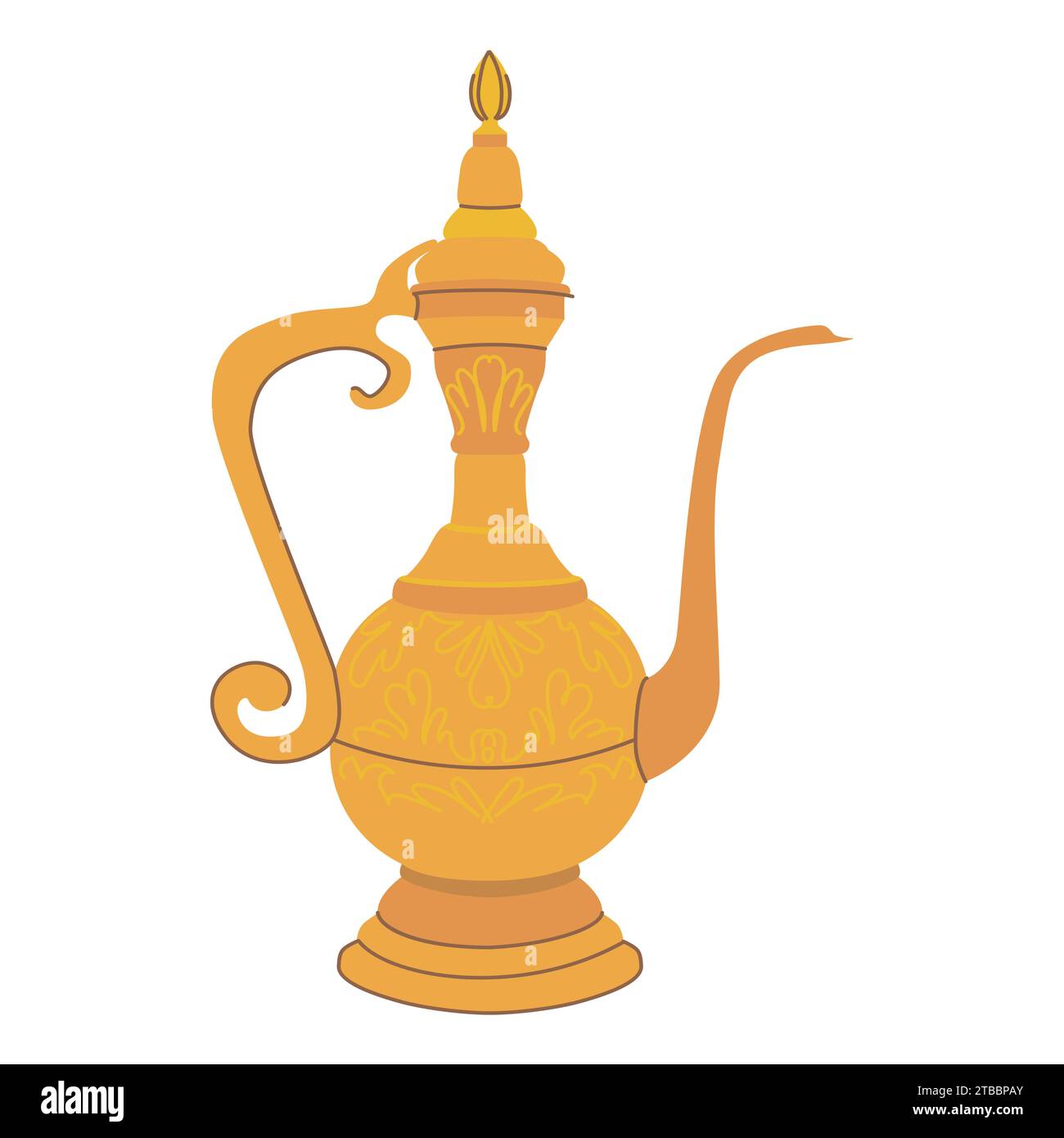 Vector Orientalkrug Abbildung eines flachen Pitchers auf weißem Hintergrund. Kaffee- oder Teegerichte im arabischen Stil. Cartoon. Stock Vektor