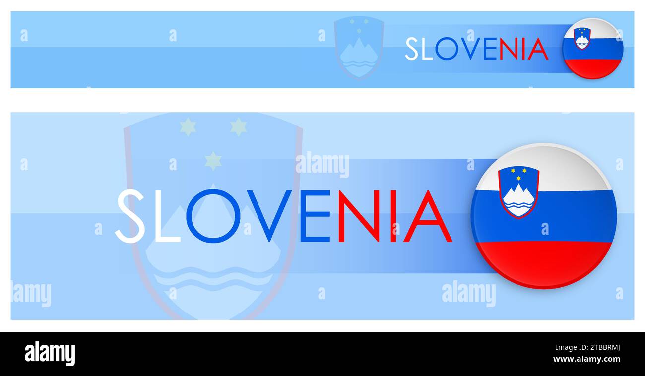 Horizontales Webbanner mit SLOWENISCHER Flagge im modernen Neomorphismusstil. Webseite SLOWENIEN Länderheader-Schaltfläche für mobile Anwendung oder Internetseite. Vecto Stock Vektor