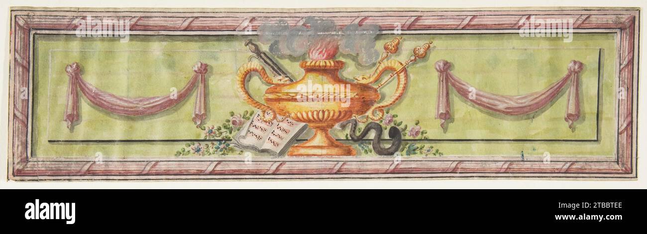 Ziertafel mit flammenden Lampen und Noten 1962 von Anonym, Französisch, 19. Jahrhundert Stockfoto