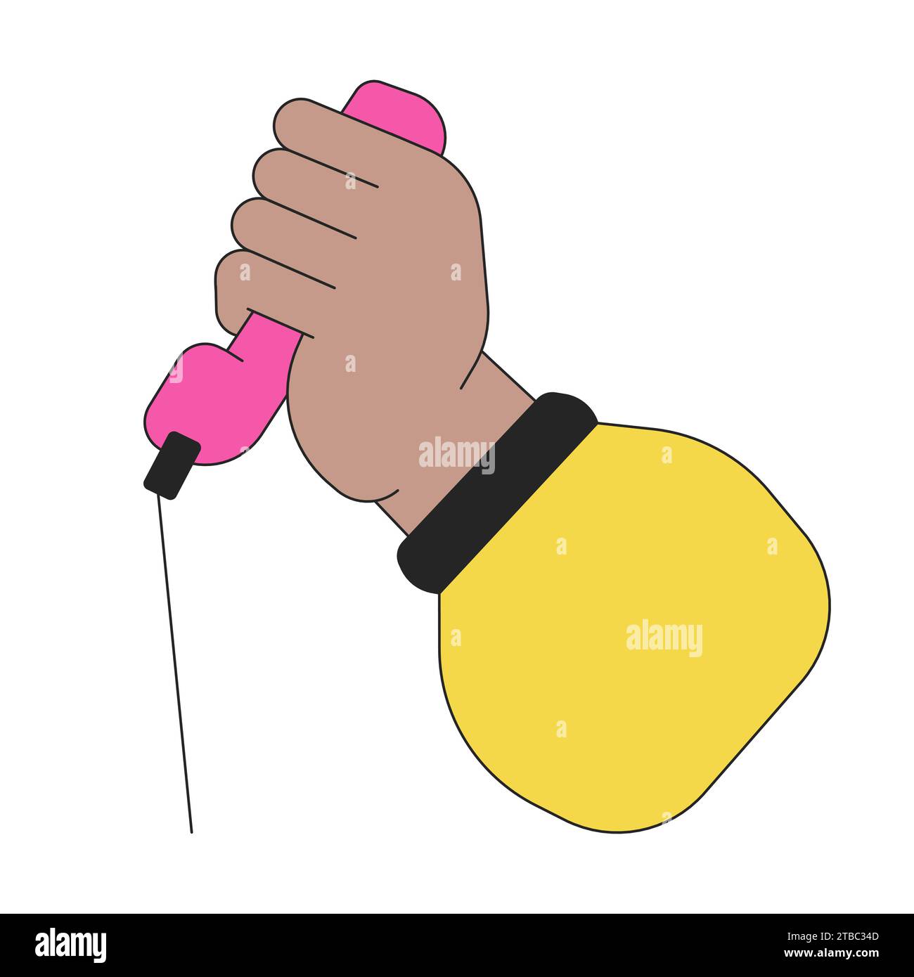 Halten Retro-Telefonempfänger lineare Zeichentrickfigur Hand Illustration Stock Vektor