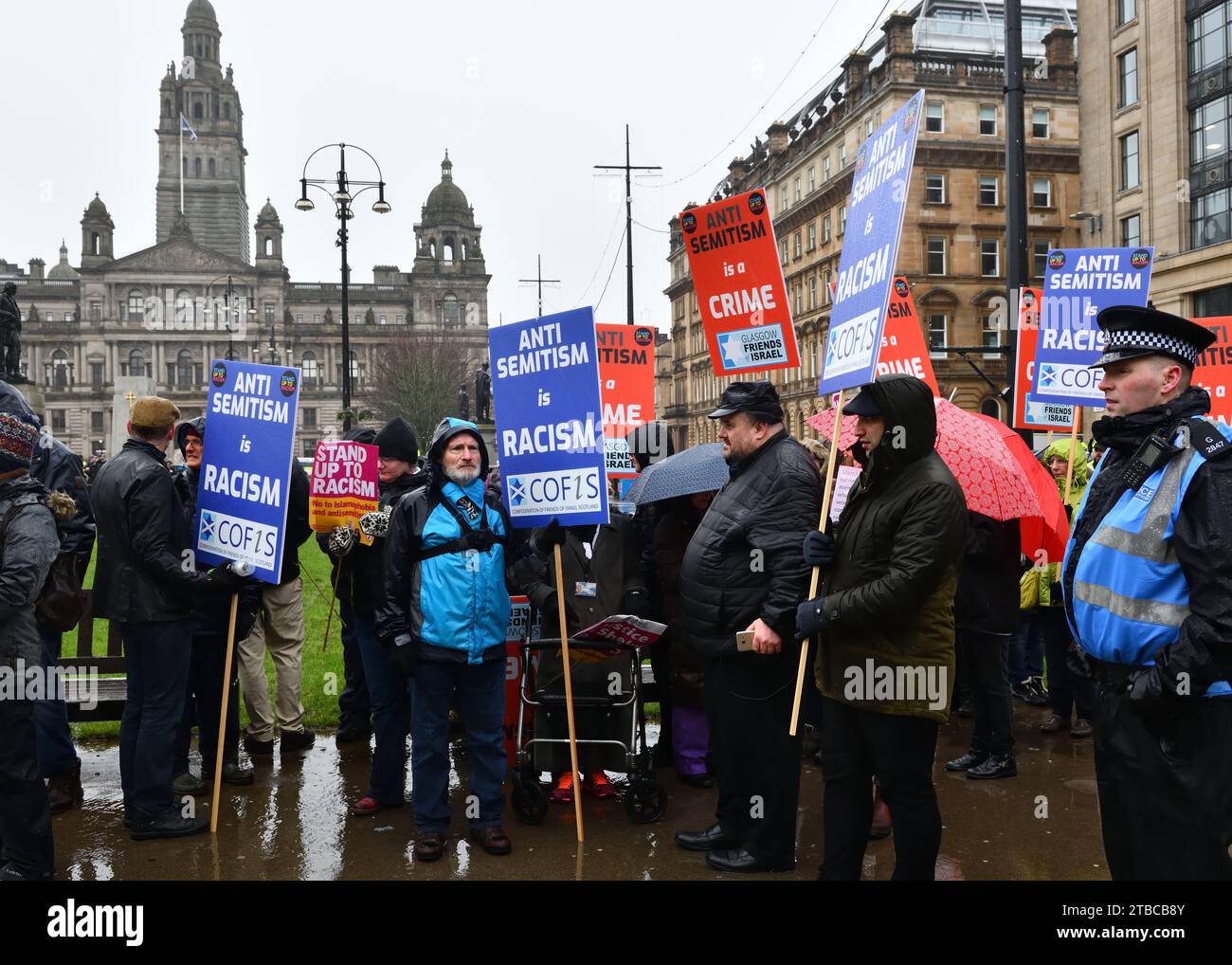 Gegendemonstration gegen Antisemitismus im Zentrum von Glasgow, Schottland Stockfoto