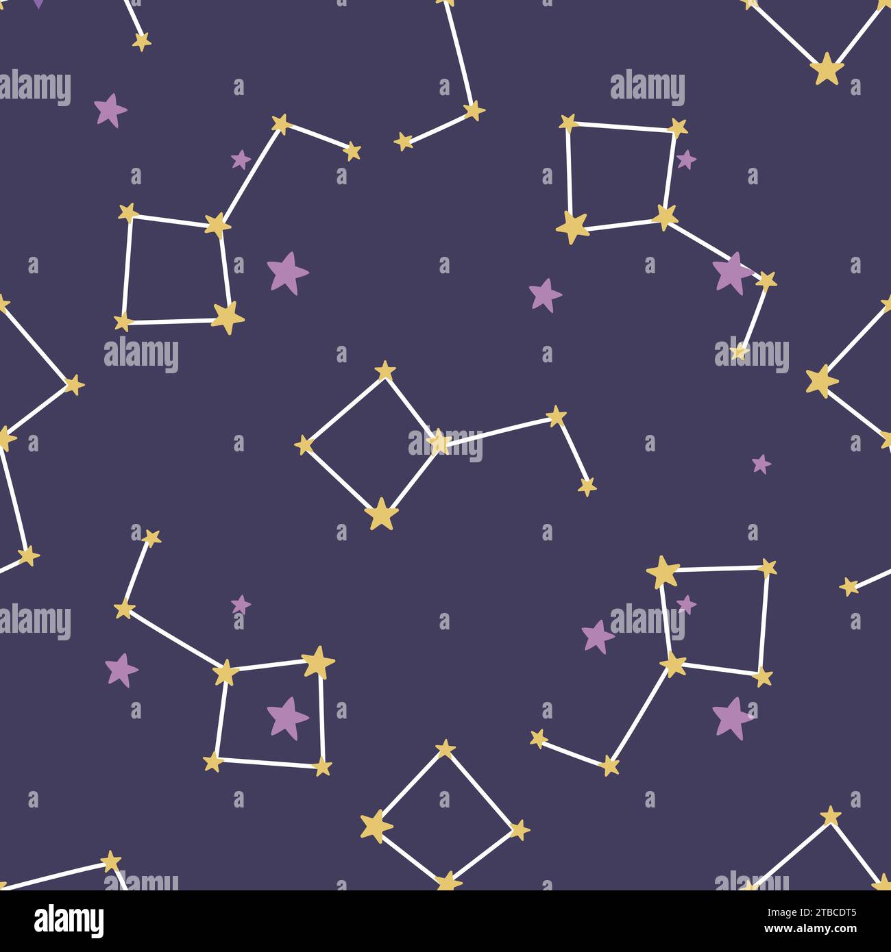 Nahtloses Sternbildmuster bei Nacht. Hintergrund mit dem Sternbild Ursa Major. Sky Print für Textil, Papier, Design, Vektorillustration Stock Vektor