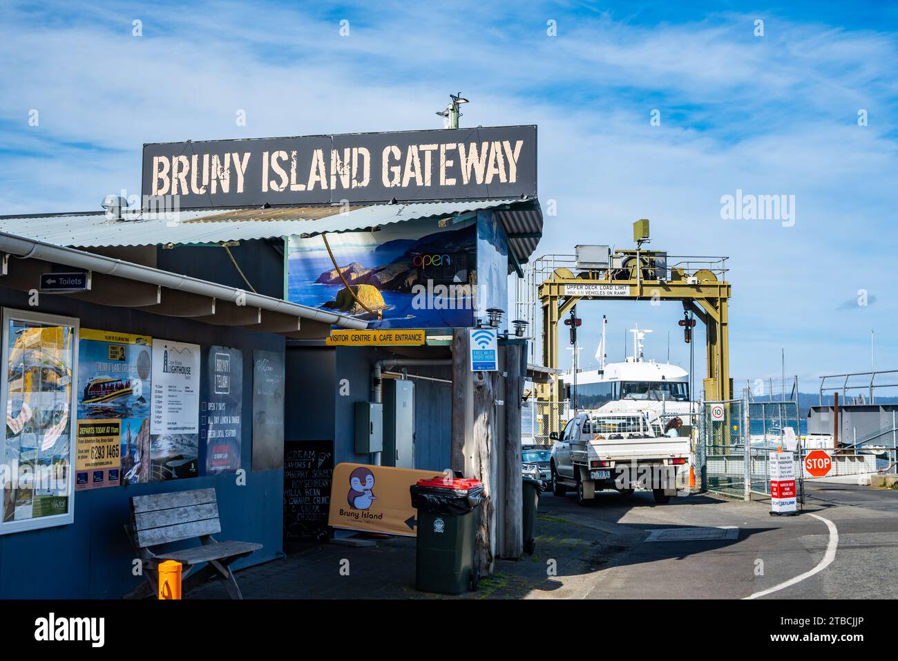 Ticketschalter an der Fähre nach Bruny Island. Tasmanien, Australien. Stockfoto