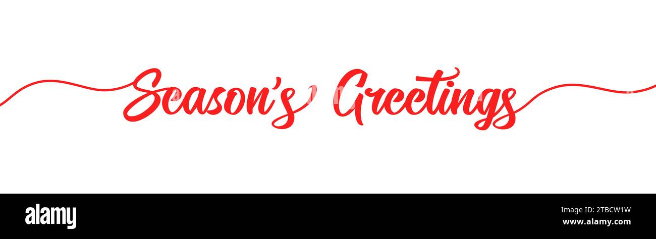 Season's Greetings Pinsel Kalligraphie. Typografiebanner mit spiralförmigen Farbwänden auf weißem Hintergrund. Vektorabbildung Stock Vektor