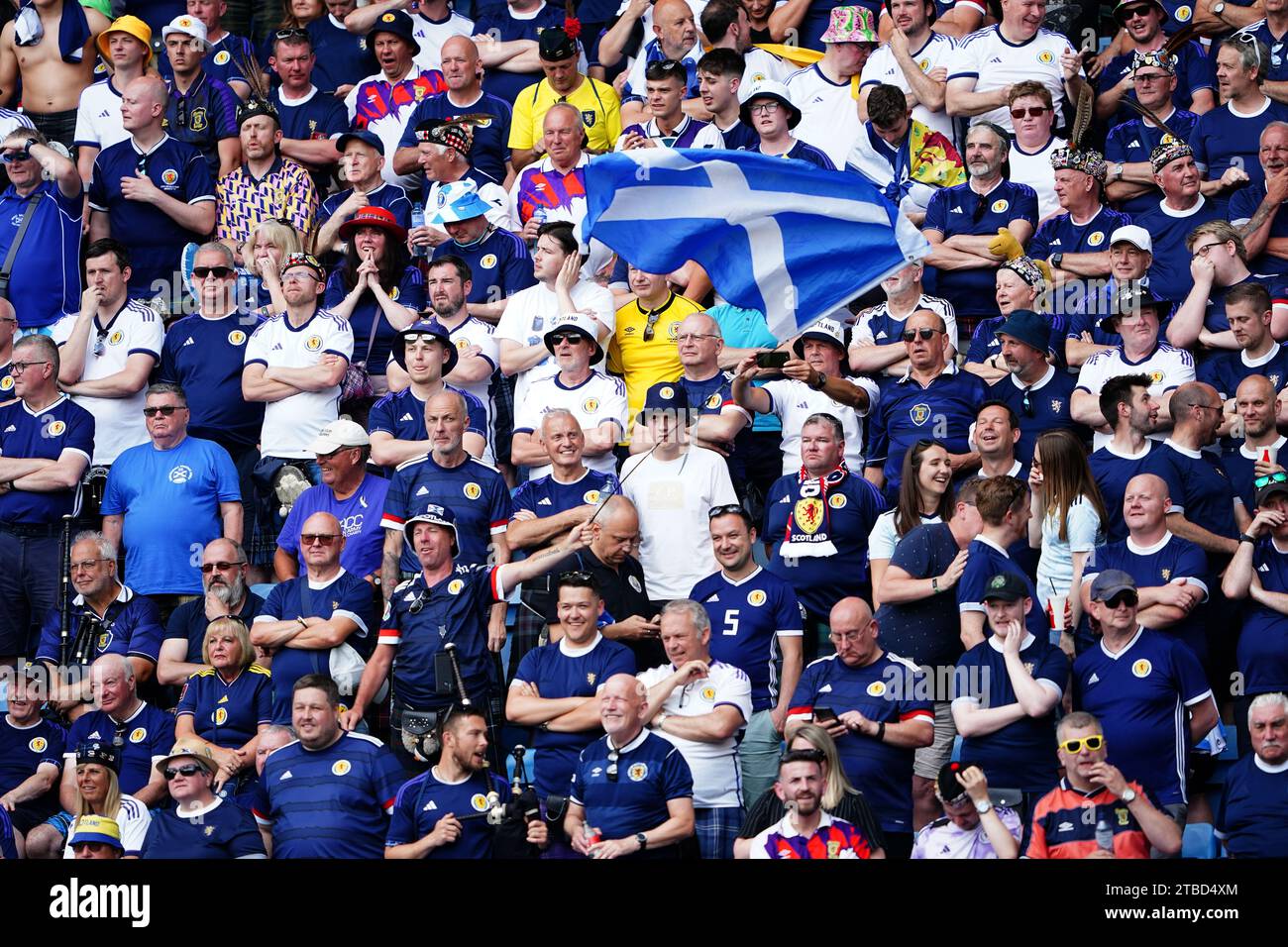 Aktenfoto vom 17-06-2023 von schottischen Fans, deren Gruppen ein Euro-2024-Ticket "Shambles" kritisiert haben, das den Beginn des umstrittenen Verkaufsprozesses an offizielle Unterstützervereinsmitglieder verzögerte. Ausgabedatum: Mittwoch, 6. Dezember 2023. Stockfoto