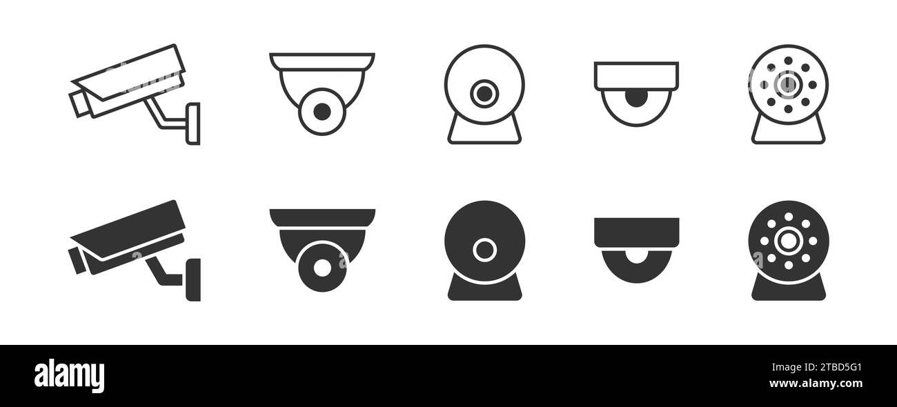 Satz von CCTV-Symbolen. Symbole für Heimsicherheitskameras. Vektorabbildung Stock Vektor