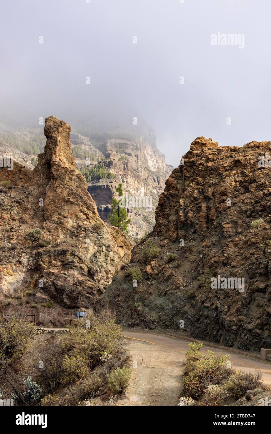 Vulkanische Gesteine, grobes Material, Mirador Degollada de la Cruz Grande, San Bartolome de Tirajana, Gran Canaria, Kanarische Inseln Stockfoto