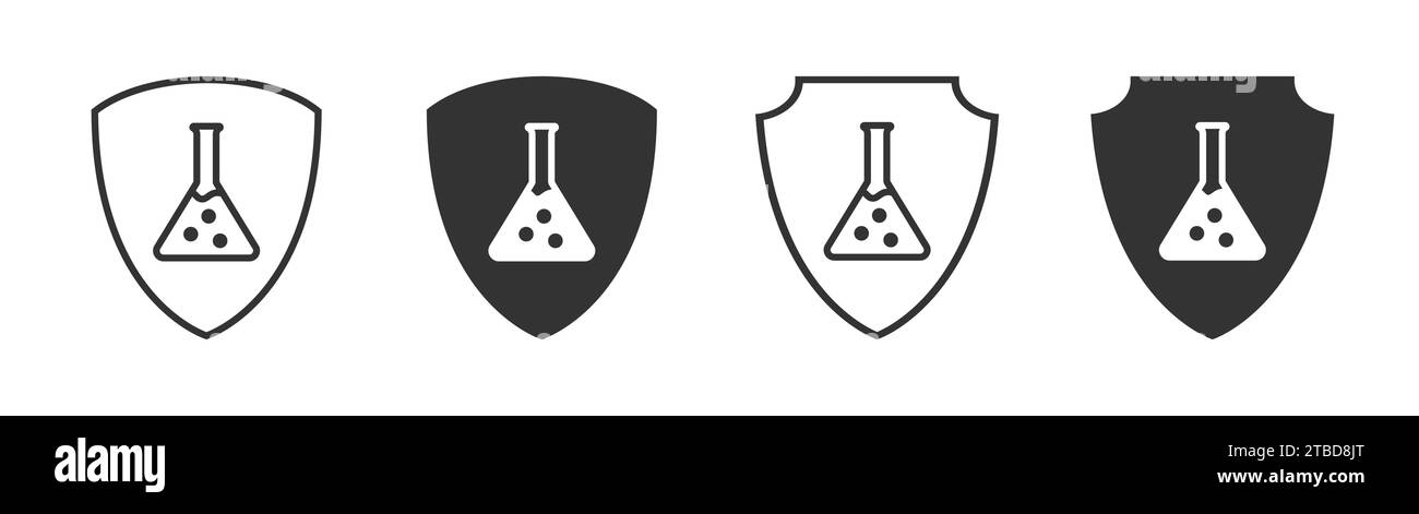 Symbol für chemikalienbeständige Stoffe. Abschirmung mit Kolben. Schutz vor Chemie. Vektorabbildung Stock Vektor