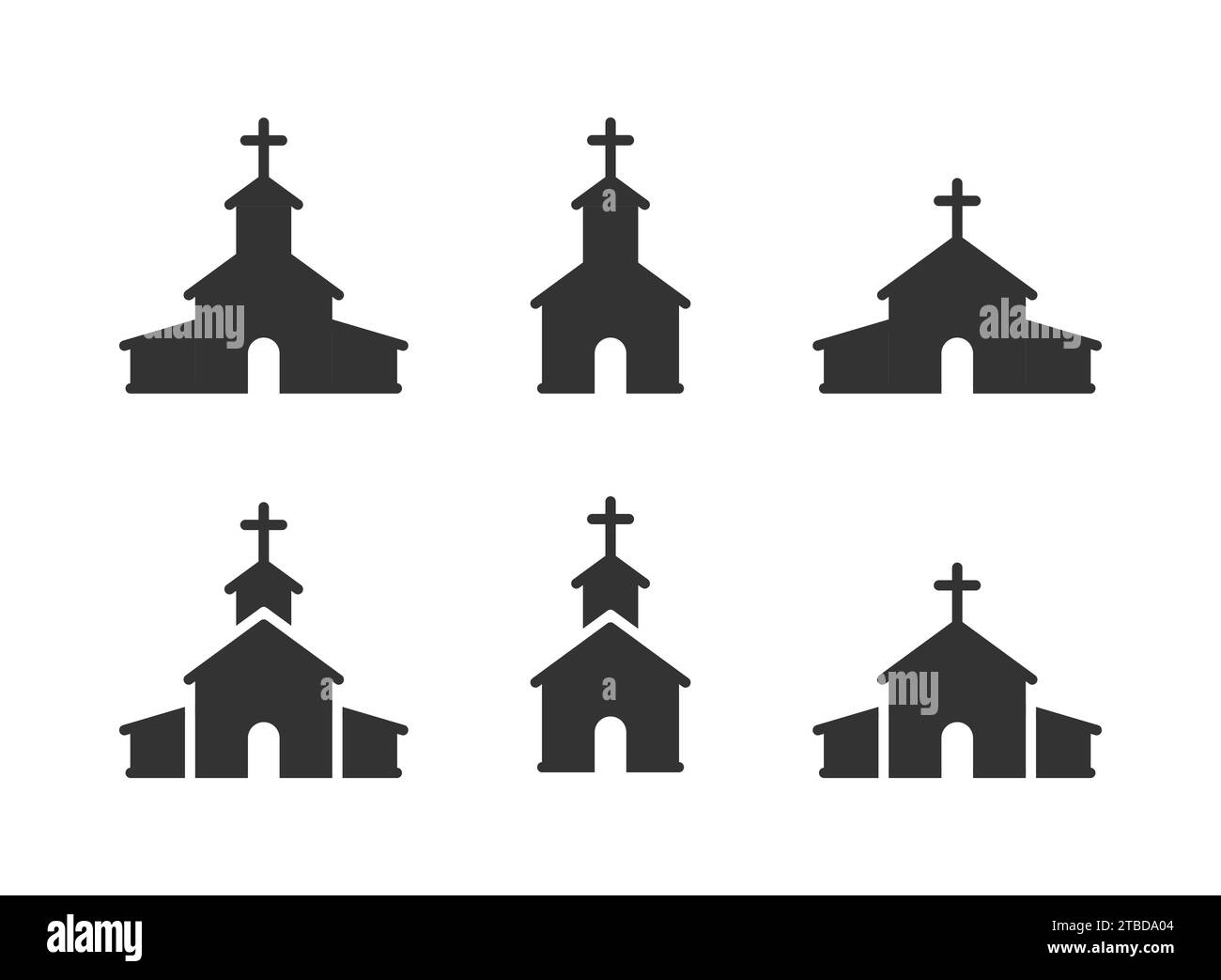 Christliche Kirche Ikonen gesetzt. Illustration des flachen Vektors Stock Vektor