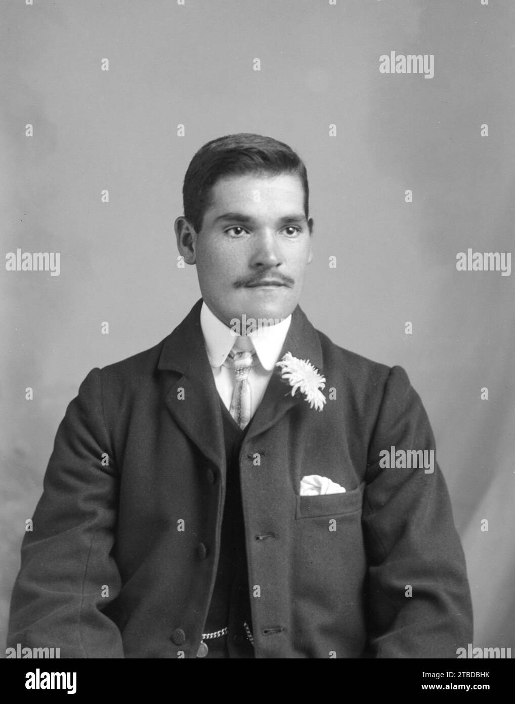 Edwardianisches formelles Porträt eines jungen Mannes im Anzug. Von einer alten Glasplatte negativ. C1900 - 1910 Stockfoto