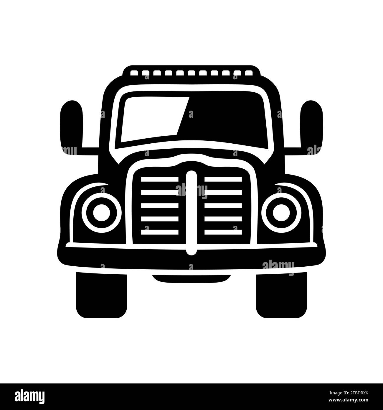 Altes Retro-Auto mit schwarzem Symbol, Vorderansicht. Klassisches Fahrzeug. Muscle Car Silhouetten im Gesicht. Oldtimer. Transportsymbol. Vektorabbildung Stock Vektor