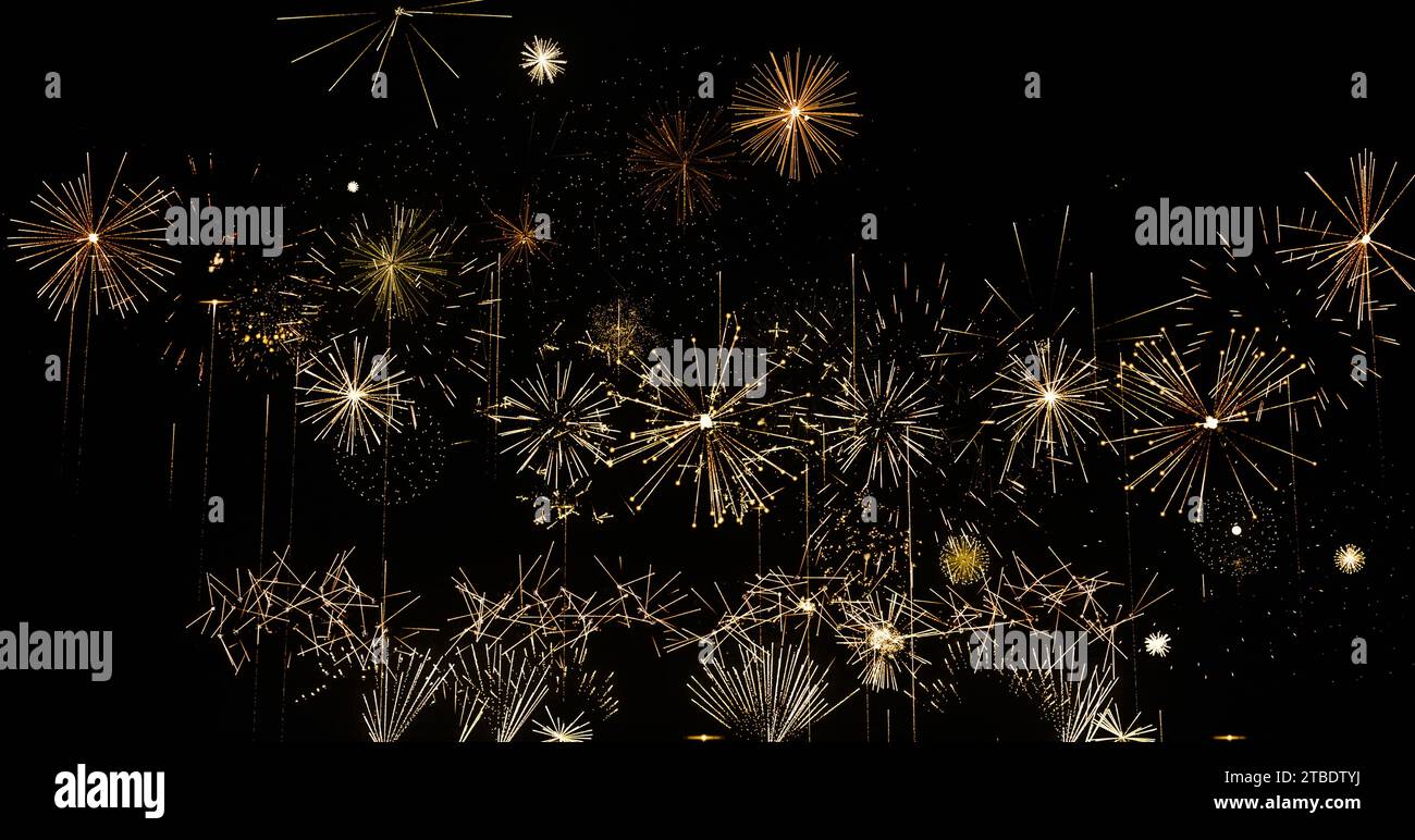 Buntes Feuerwerk für Silvester, Weihnachten, Hochzeit und andere Veranstaltungen auf Schwarz Stockfoto