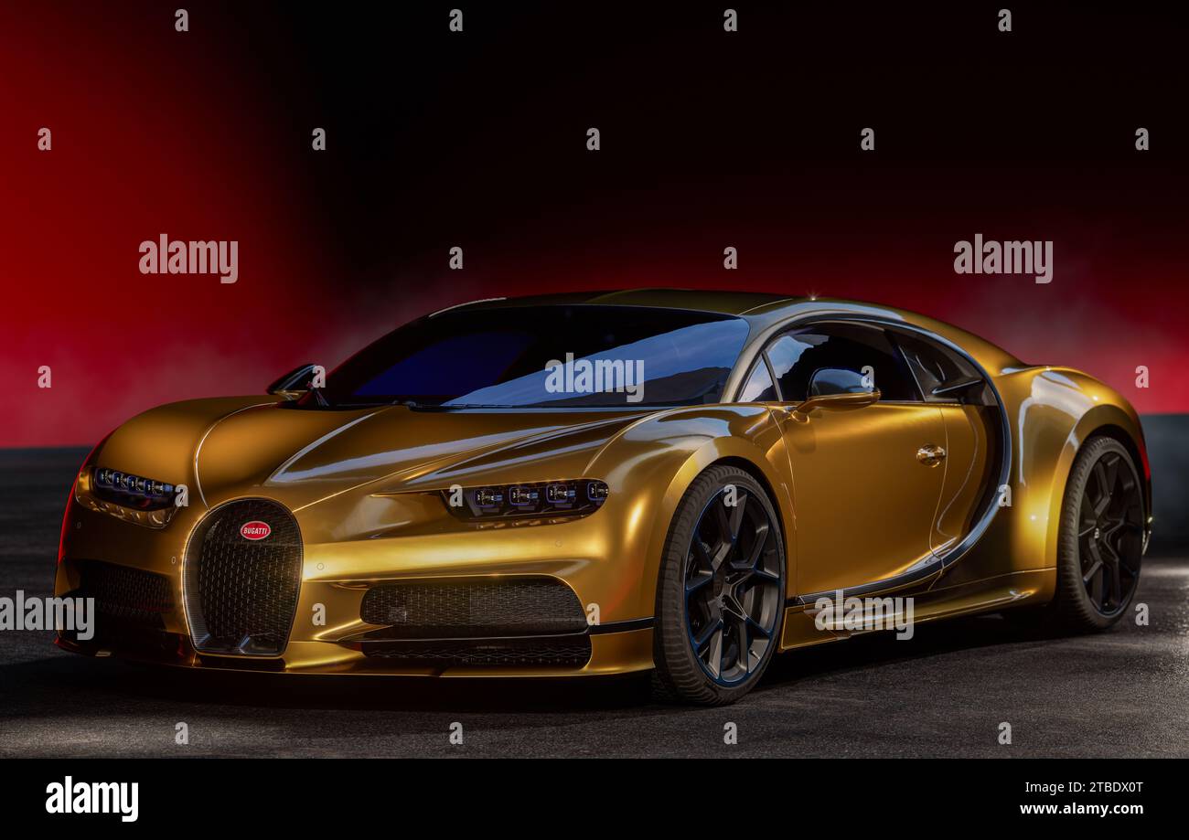 Bugatti Chiron in einer dunklen Garage Stockfoto