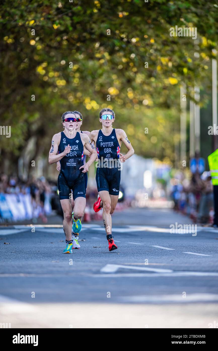 Beth Potter lief in Pontevedra in der Triathlon-Weltmeisterschaft 2023. Stockfoto