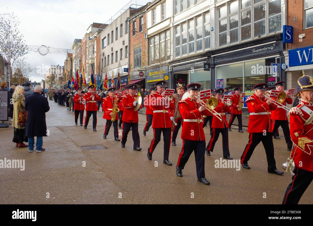 Die Band der Yorkshire Volunteers in Scarborough für die Remembrance Day Parade 2023 Stockfoto