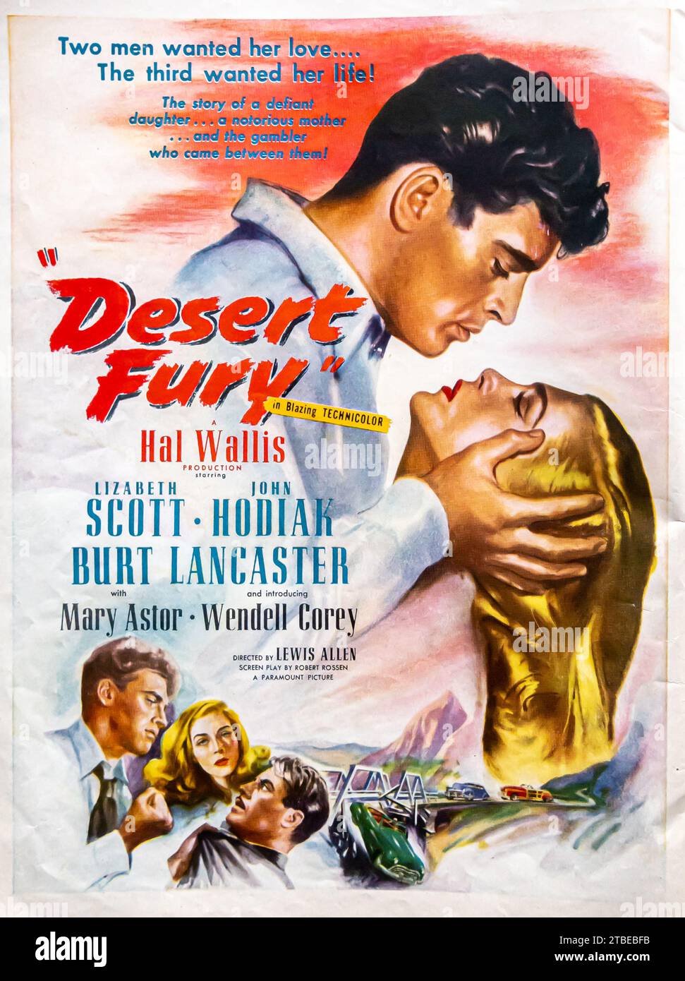 1947 Desert Fury, Film noir Crime Film von Lewis Allen mit John Hodiak, Lizabeth Scott und Burt Lancaster Magazine Poster Stockfoto