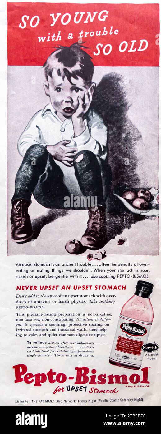1947 Pepto-Bismol bei Magenbeschwerden Stockfoto