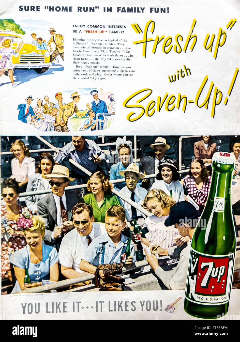 1947 7UP Anzeige. Frisch mit Seven Up. Stockfoto